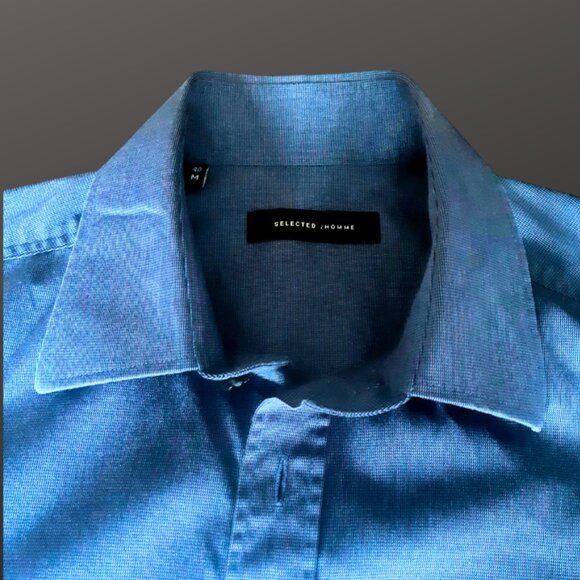 Selected SZ M Men's Blue Button Up Dress Shirt - Picture 3 of 12